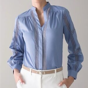 White House Black Market Blue Ladder Lace Crochet Blouse Women's Medium boho